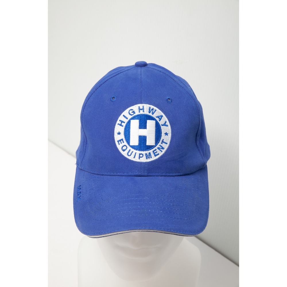 The Max Hat Highway Equipment Cap Mens OSFA Blue Embroidered Hook Loop Strap